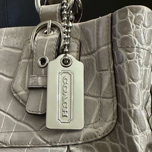 Coach Madison Croc 2010” Embossed Leather Satchel With Crossbody Strap In Grey - Picture 3 of 15